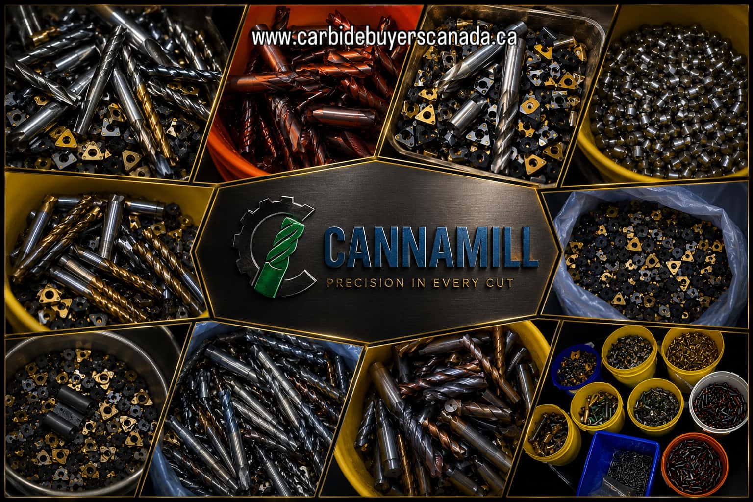 Tungsten Carbide Scrap heap showing inserts, drills, and end mills